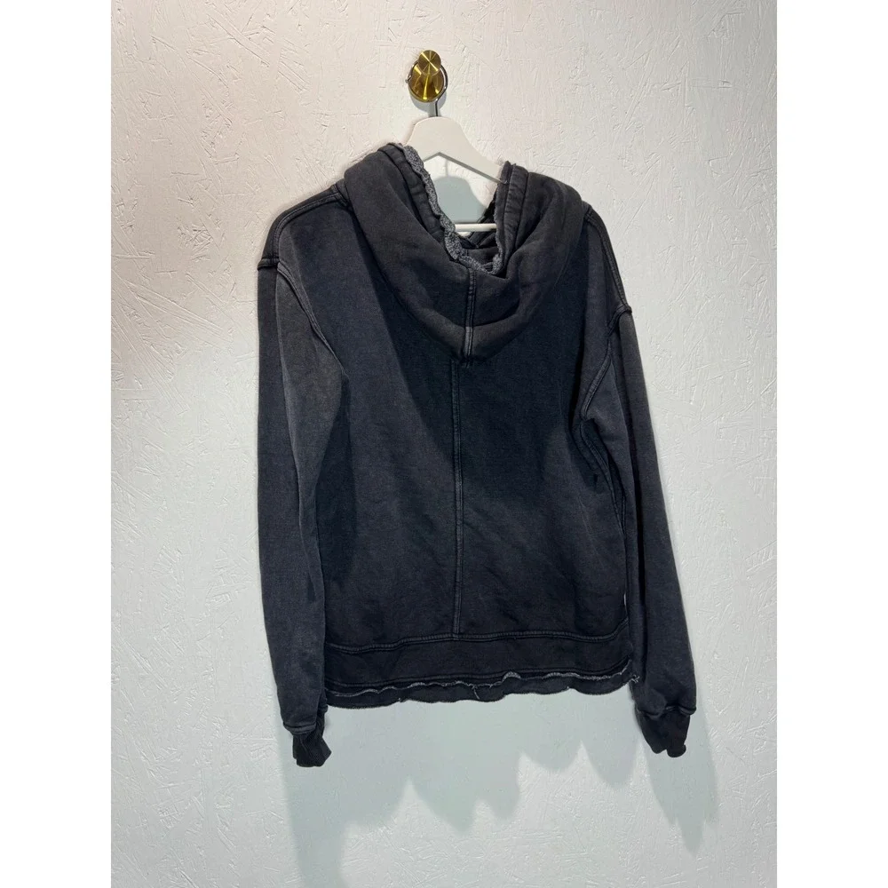 Free People We The Free Zuma Hoodie Washed Black Distressed Sweatshirt Small